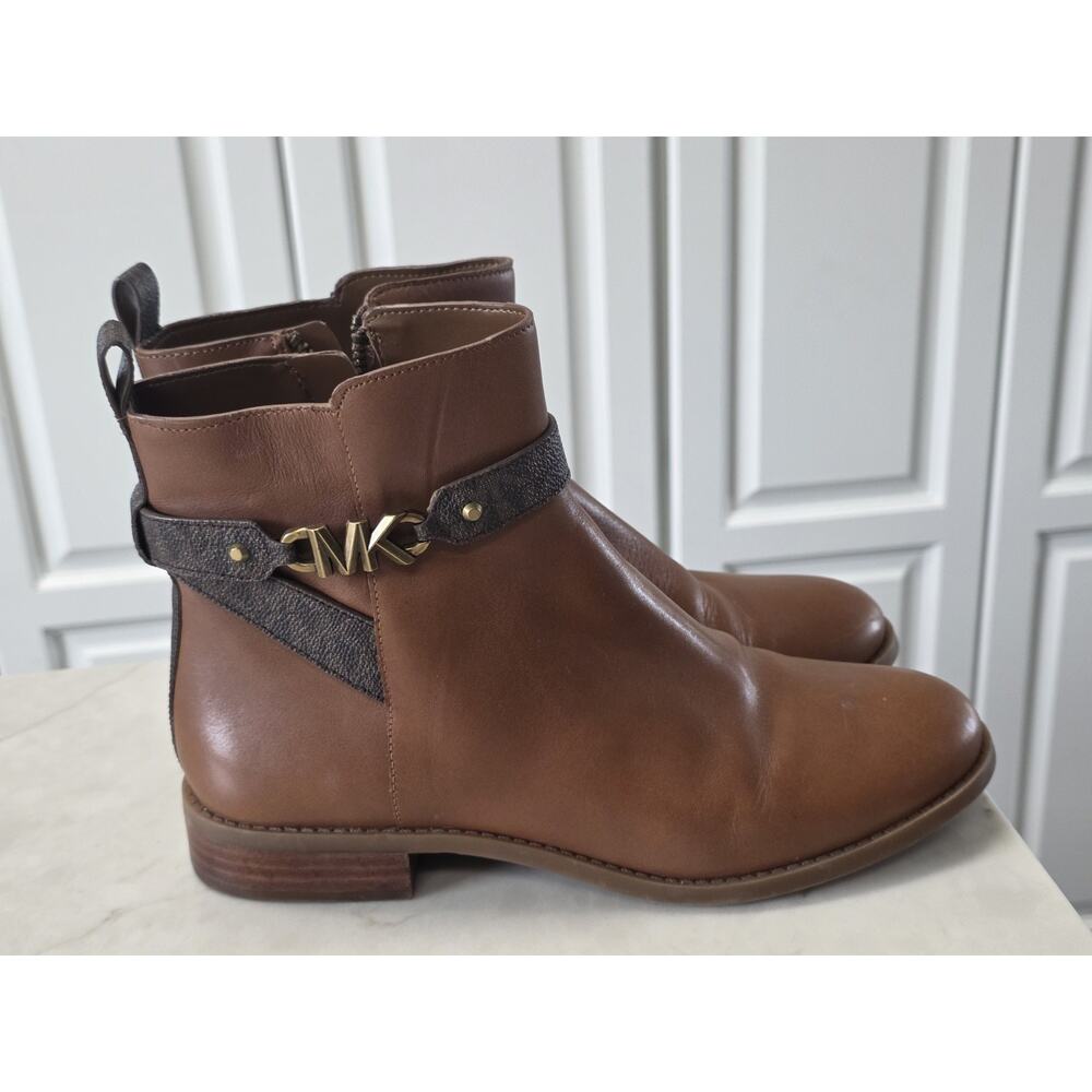 Michael Kors Farrah Flat Leather Bootie Color Luggage Size US 5 M